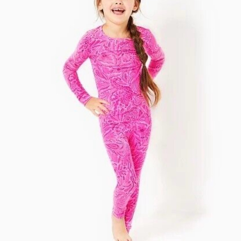 Lilly Pulitzer Pink Pajama Set with Festive Swirl Design